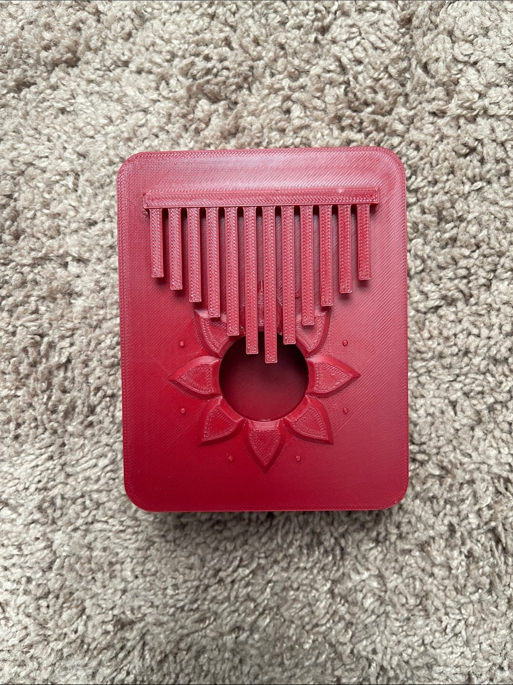 3D Printed Red Kalimba Thumb Piano - Floral Soundhole Design